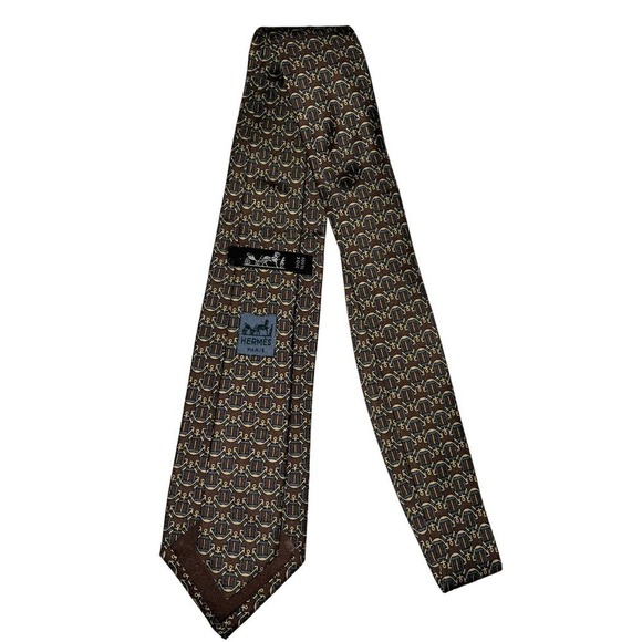 Hermes Paris Men’s 100% Silk Tie Olive Green/Gray/Yellow - Picture 1 of 10